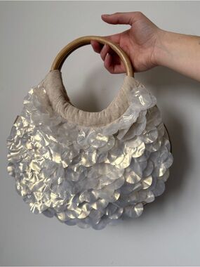 Aldo Shell Disc Mini Handbag | Coastal Mermaid Clutch | Pearl Iridescent Bag